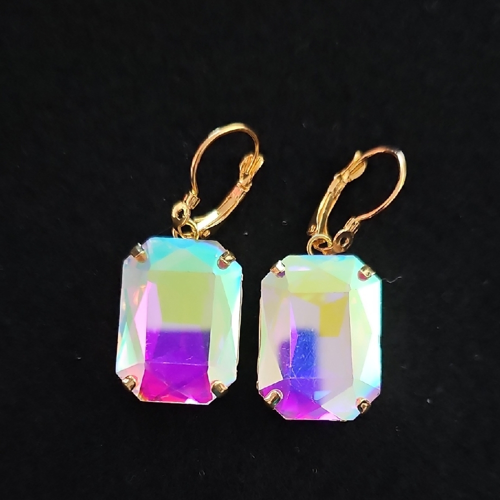 Gold and Iridescent Crystal Drop Earrings